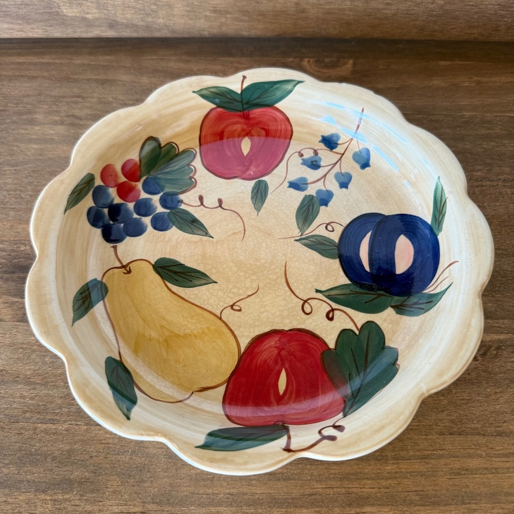 Alco Industries Ceramic Fruit Harvest Pie Dish Scalloped Rim Farmhouse Decor